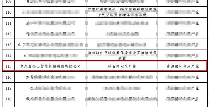 金山機(jī)械砂石同出生產(chǎn)線(xiàn)入選2017年山東省節(jié)能環(huán)保產(chǎn)品新技術(shù)推廣目錄